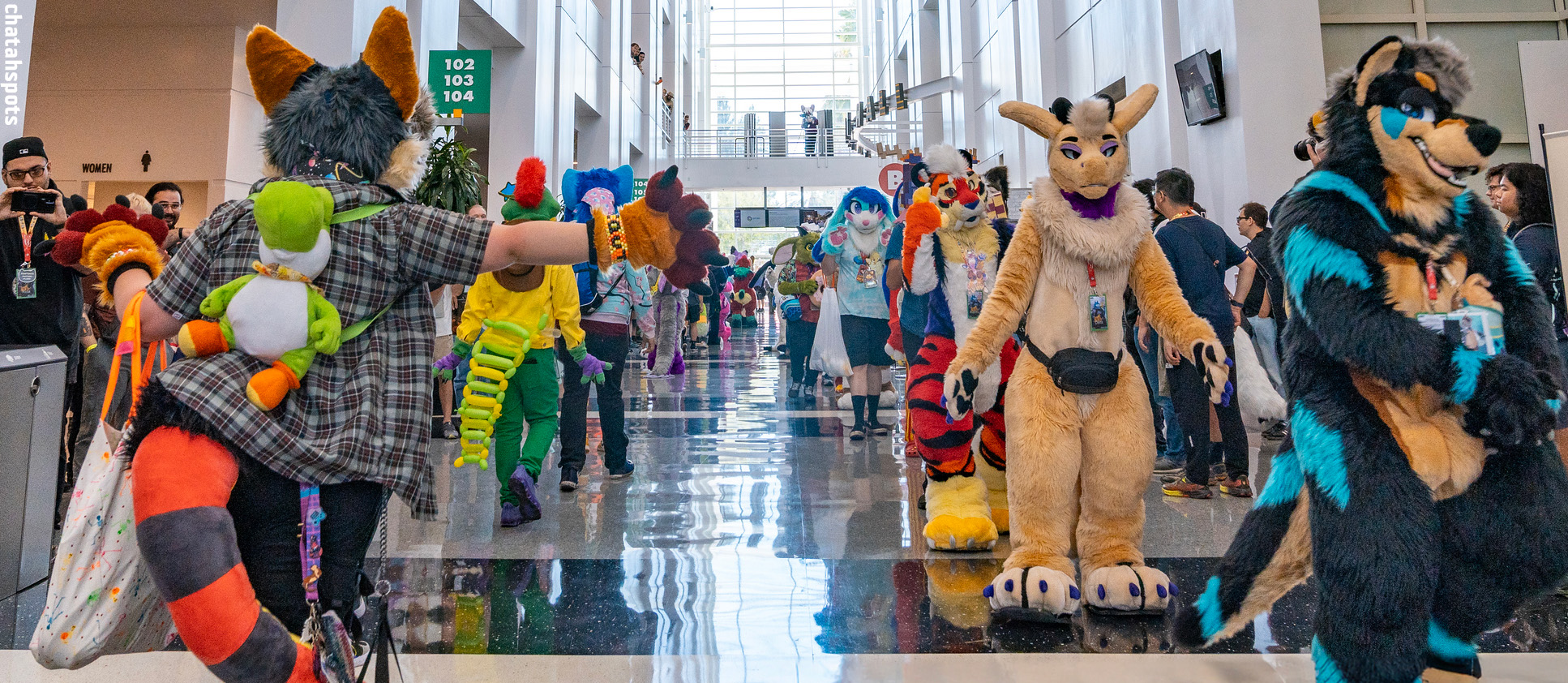 Photo of Ontario Convention Center with furries walking around the hallway